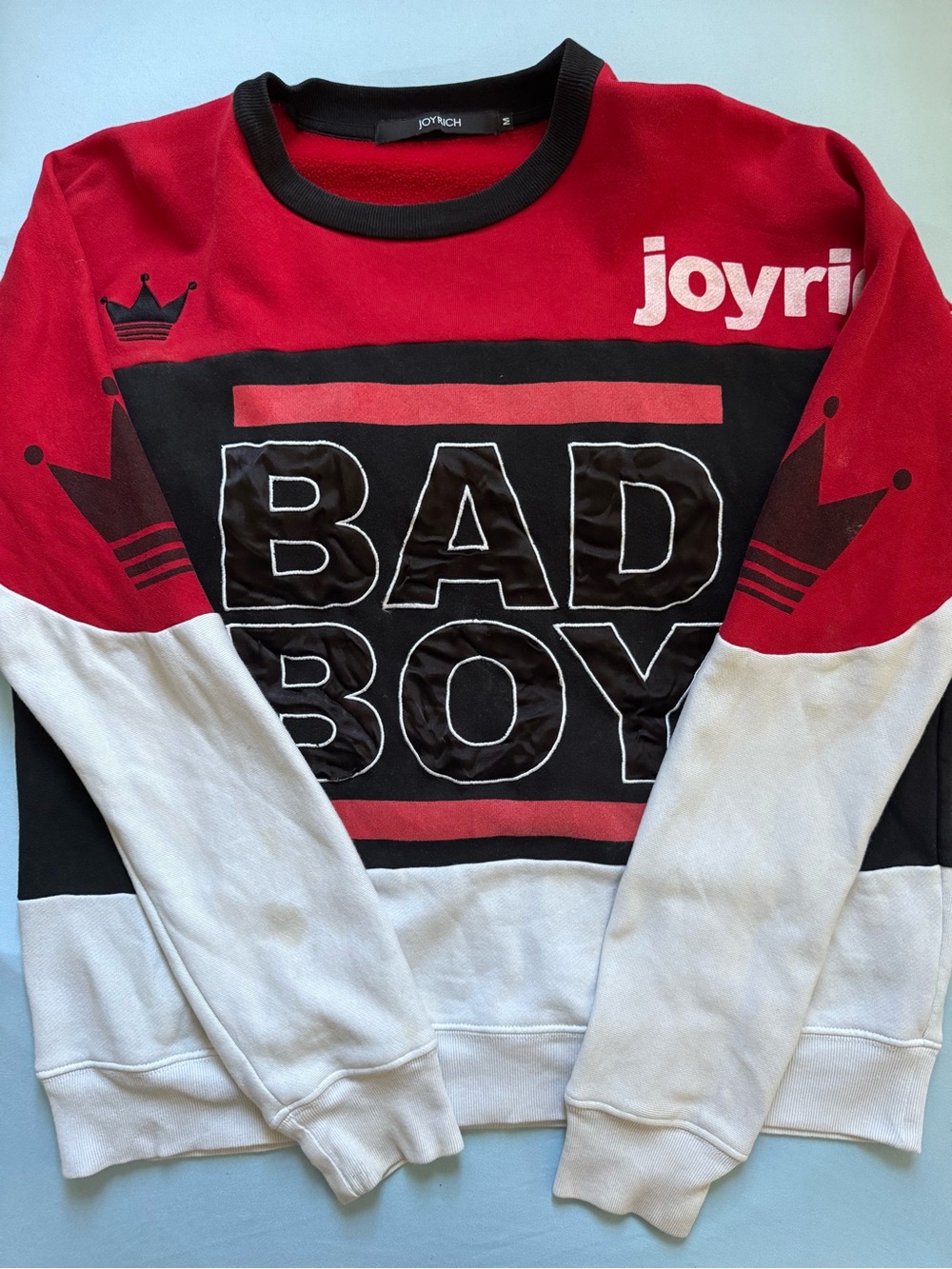 Joyrich Colorblock 'BAD BOY' Crewneck Sweater Y2K Fall Streetwear Retro